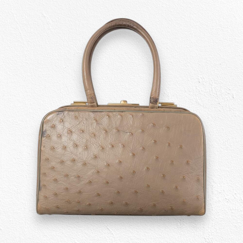 Vintage 50s Koret Genuine Ostrich Leather Frame Purse Coin Purse Top Handle Bag